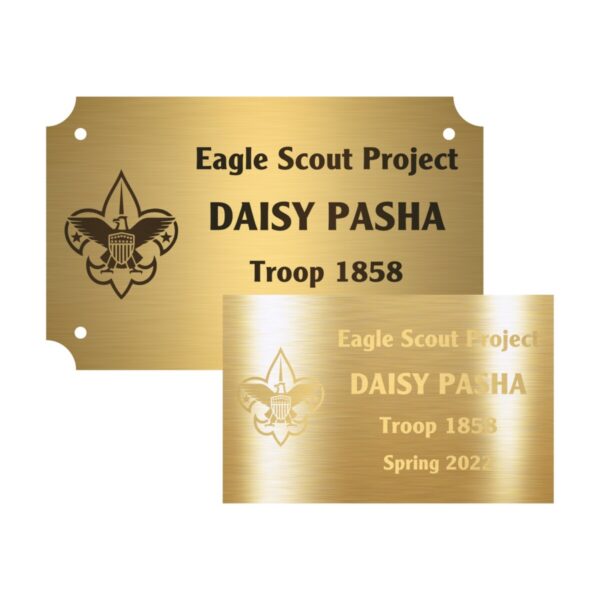 Eagle Scout Project Plate - Solid Gold Brass Side Logo Style