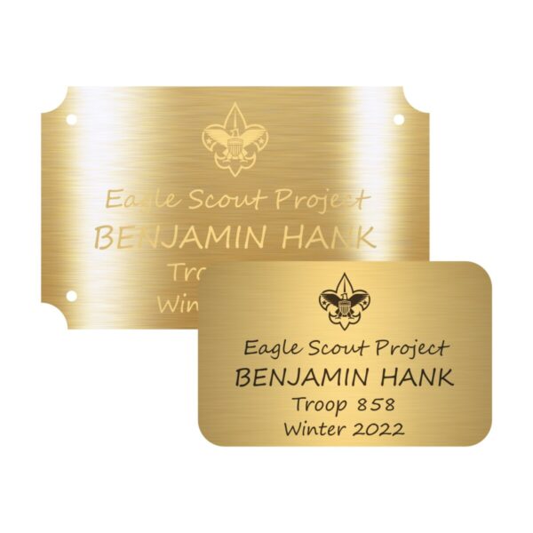 Eagle Scout Project Plate - Solid Gold Brass Top Logo Style