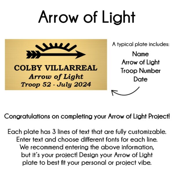 Arrow of Light Plates - Laser-Engraved Brass-Plated Steel - Image 2